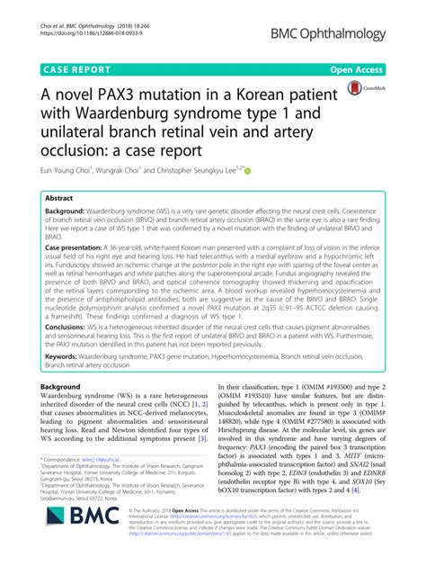 Pdf A Novel Pax3 Mutation In A Korean Patient With Waardenburg Syndrome Type 1 And Unilateral