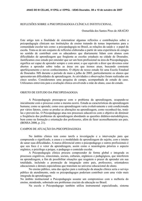 Reflexoes Psicopedagogia PDF