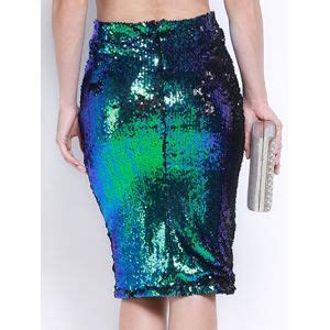 Green M High Waist Sequined Bodycon Sequin Pencil Skirt RoseGal