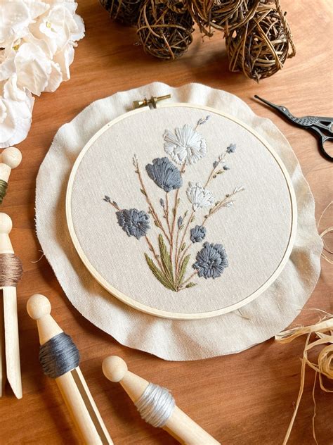 Floral Hand Embroidery Pattern For Beginners Botanical Etsy