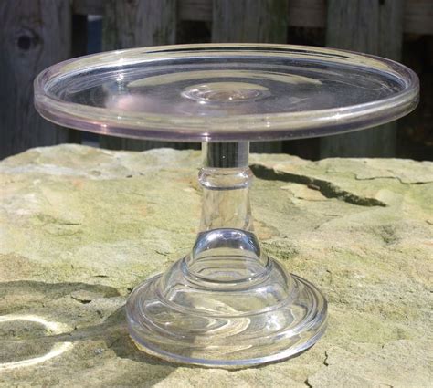 Antique Flint Eapg Glass Pedestal Cake Stand Plate Plain Pattern 8 Glows Green Glass Pedestal