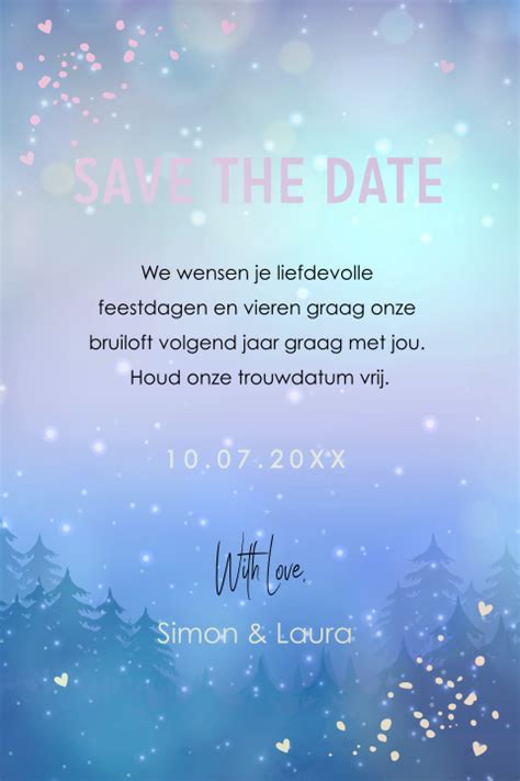 Save The Date Kerstkaart Kalender Winterlandschap Blauw Goudfolie