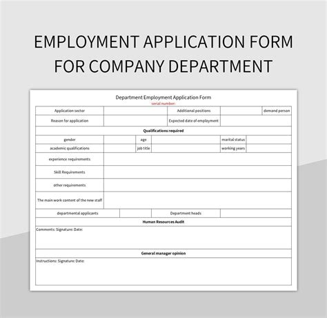 Employment Application Form For Company Department Excel Template And