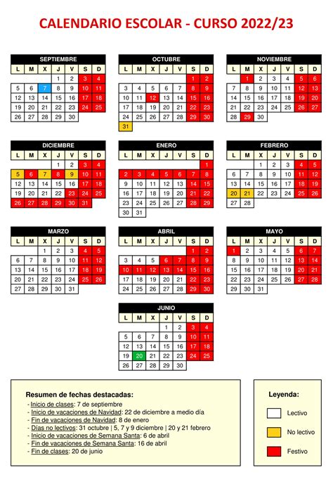 Calendario Escolar Curso Y Colegio Sagrado Coraz N