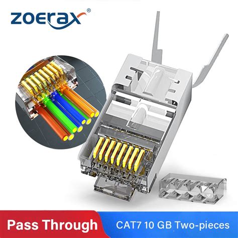 Zoerax Rj45 Cat8 Cat7 Cat6a Cat6 Pass Through Connectors 8p8c 50um Gold Plated Shielded Ftp Stp