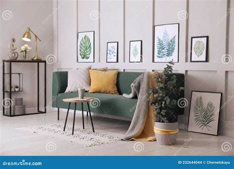 Living Room With Stylish Furniture Beautiful Eucalyptus And Decorative