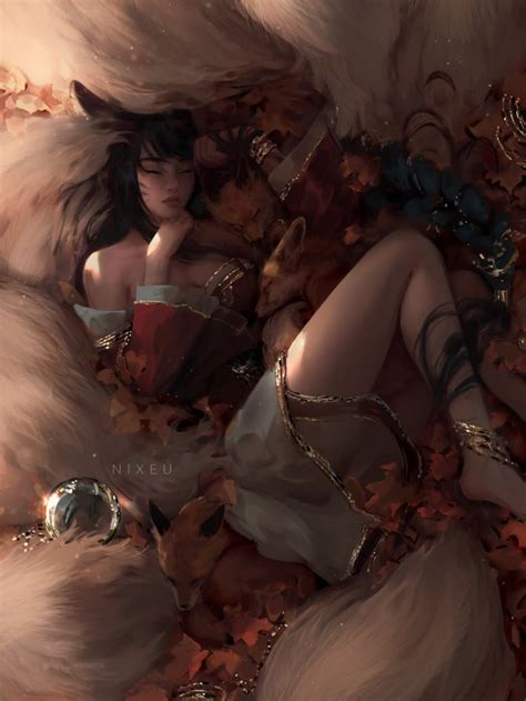 Rule 34 1girls Ahri Big Breasts Cleavage Detailed Detailed Background Female Female Only