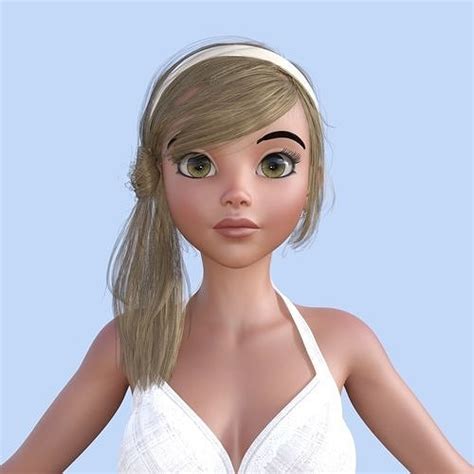 Cartoon Blonde Girl In White Dress 3d Model Cgtrader