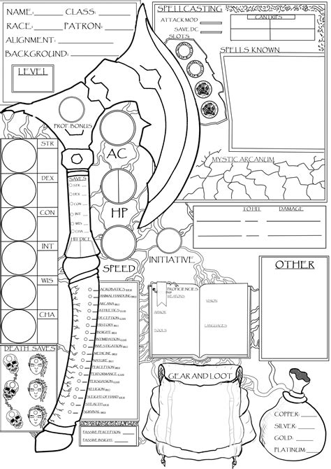 [OC][Art] My homemade Hexblade Warlock Character Sheet (5e) : r/DnD