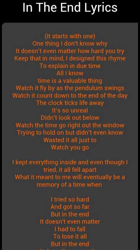 In The End Lyrics