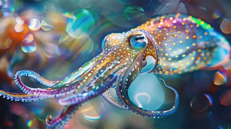 Colorful Squid Cuttlefish Underwater In Crystal Water Background