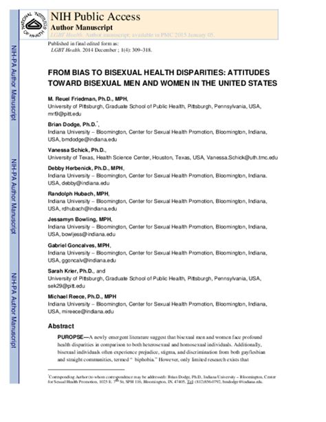 Pdf From Bias To Bisexual Health Disparities Attitudes Toward Bisexual Men And Women In The