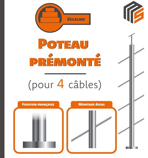 KIT POTEAU 180 FIXATION à LA FRANCAISE Ø42 4 x 2 mm 4 CABLES Ø4