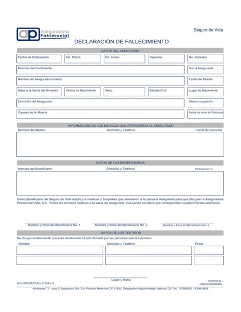 Declaración de Fallecimiento