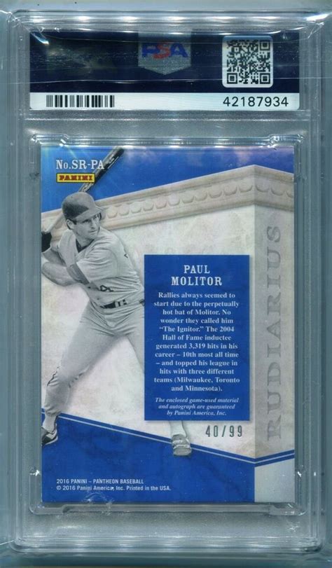 2016 Panini Pantheon Scripted Paul Molitor HOF Signed Autogrphed Auto