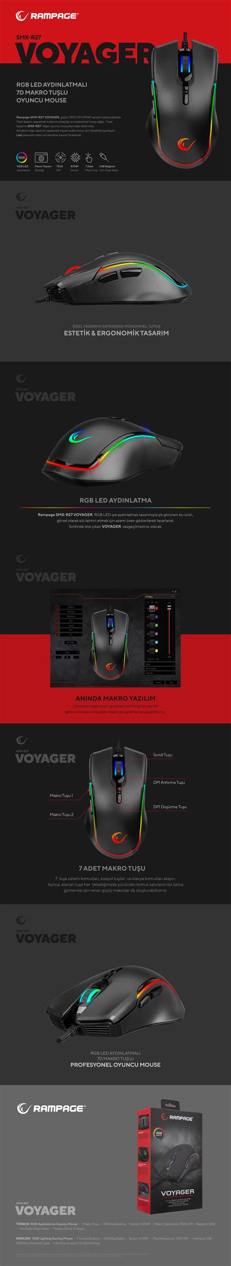 Rampage Smx R Voyager Usb Rgb I Kl Makrolu Dpi