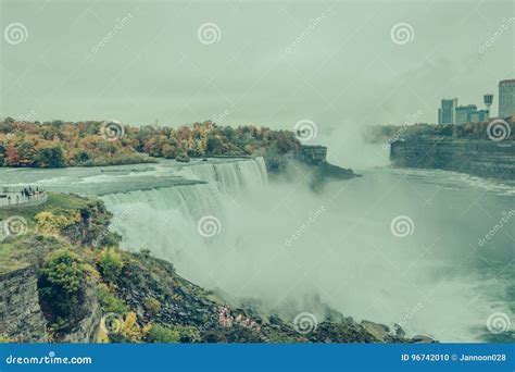 American Side Of Niagara Falls During Sunrise Filtered Imag Stock