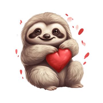 Cute Sloth Hugging A Heart With Happy Valentines Day Greetings