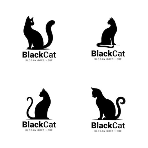 Premium Vector Set Of Elegant Black Cat Logos With Slogans