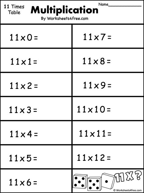 Free Multiplication Worksheet – 11s - Worksheets4Free - Worksheets Library