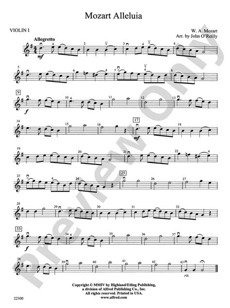 Mozart Alleluia: 1st Violin: 1st Violin Part - Digital Sheet Music Download