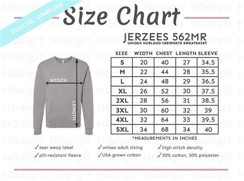 Jerzees 562MR Size Chart Jerzees Nublend Sweatshirt Size Chart Jerzees