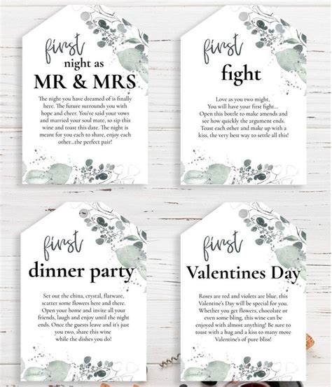 Marriage Milestone Wine Tags Year Of Firsts Wine Tags Milestone Wine