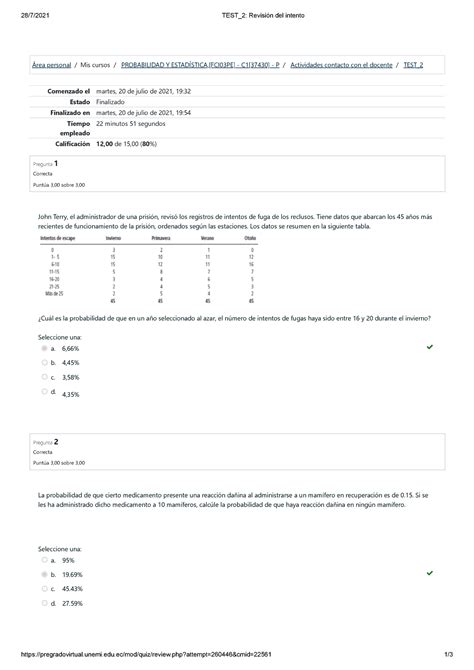 Estadistica Test De Probabilidades Preguntas Y Respuestas 28 7 2021