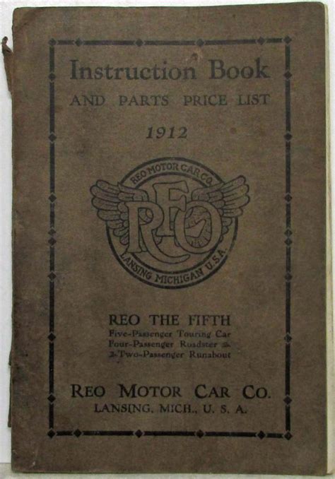 Reo The Fifth Instruction Book Owners Manual And Parts Price List Book