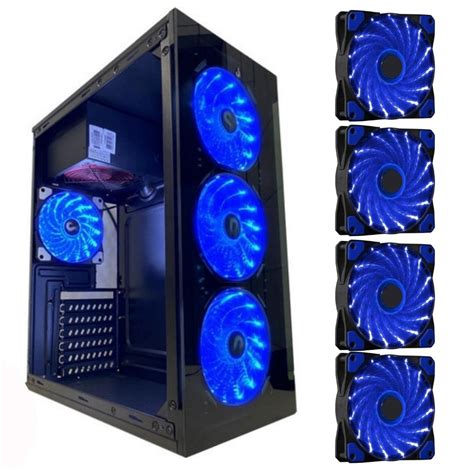 Kit Gabinete Pc Gamer 4 Fan Cooler Gamer Led Azul TENDMIX COMÉRCIO