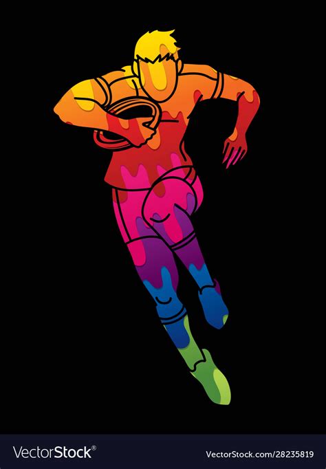 Rugby Player Action Cartoon Sport Graphic Vector Image