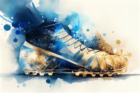 Premium Photo Drawing On Paper With Watercolor Football Shoes In Blue