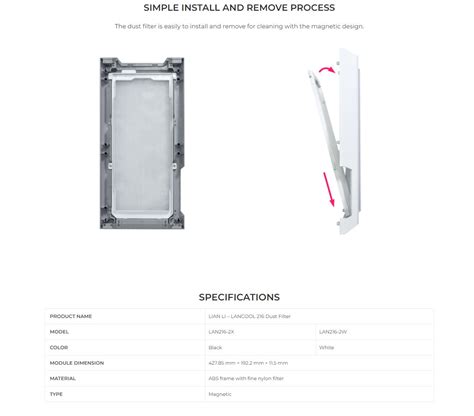 Lian Li Lancool Front Dust Filter White Ple Computers
