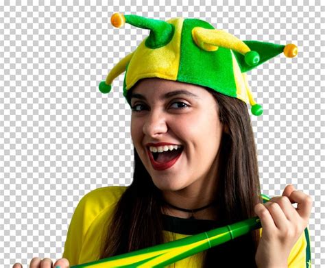 Premium Psd Brazilian Fan Young Female Cheerleader Celebrating On