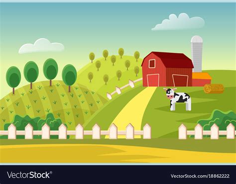 Cartoon farm landscape field with farmers Vector Image