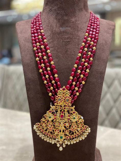 Ruby Beads Haram With Kundan Pendant Indian Jewellery Designs