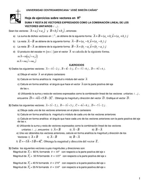 Hoaj De Ejercicios Sobre Vectores En R2 SUMA Y RESTA DE VECTORES