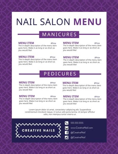 Nail Salon Menu Templates Mycreativeshop