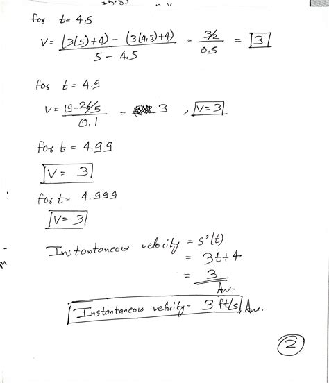 Solved Calculate The Instantaneous Velocity For The Indicated Value