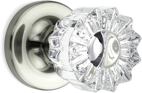 Privacy Vintage Fluted Crystal Door Knobs Satin Nickel Round Rosette