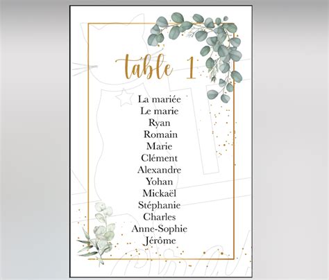 Carte mariage eucalyptus plan de table personnalisé theme eucalyptus