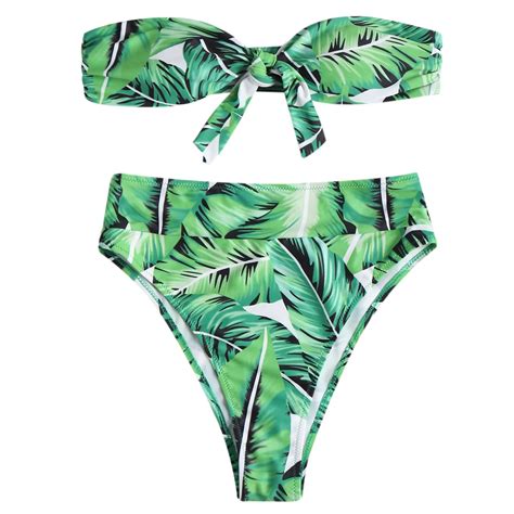 Zaful Leaf Print Bikini High Waist Bikini 2018 Bandeau Swimsuit Women