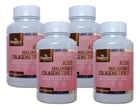 Kit 4 Ácido Hialurôn Colág Tipo 2 Vit C 400caps Denature Frete grátis