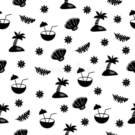 Summer Elements Monochrome Seamless Pattern Stock Vector