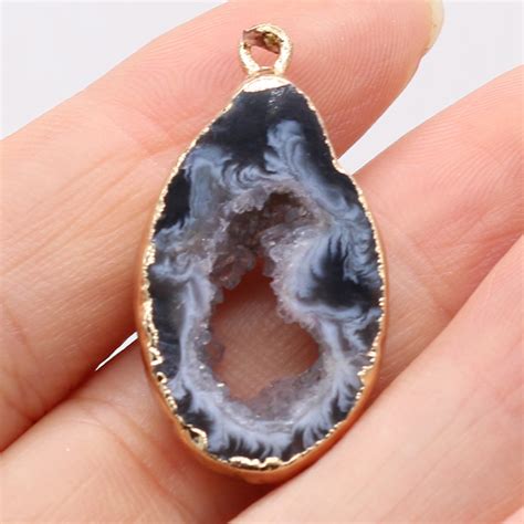 Pendentif En Agate Noire Naturelle Plaqu Or Irr Gulier Pour Femmes