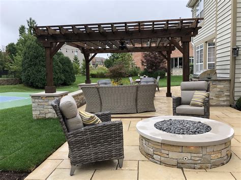 Pergola Fire Pit Lounge Area Landscape Design Build Contractor