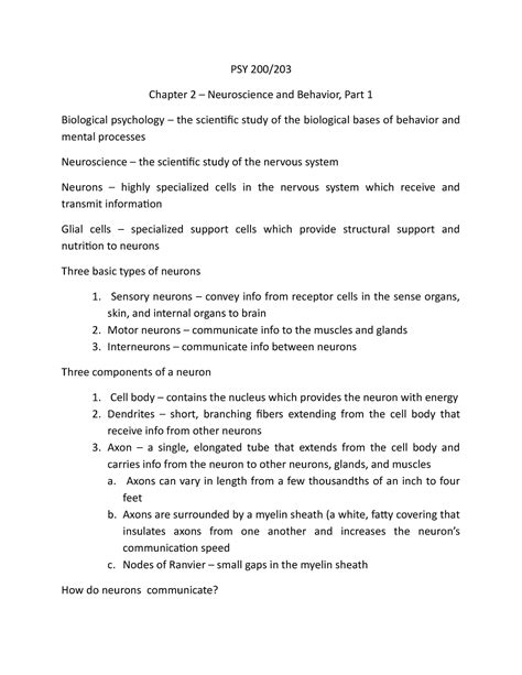 Psy 200 Chapter 2 Part 1 1 1 2 Psy 200 Chapter 2 Neuroscience And Behavior Part 1