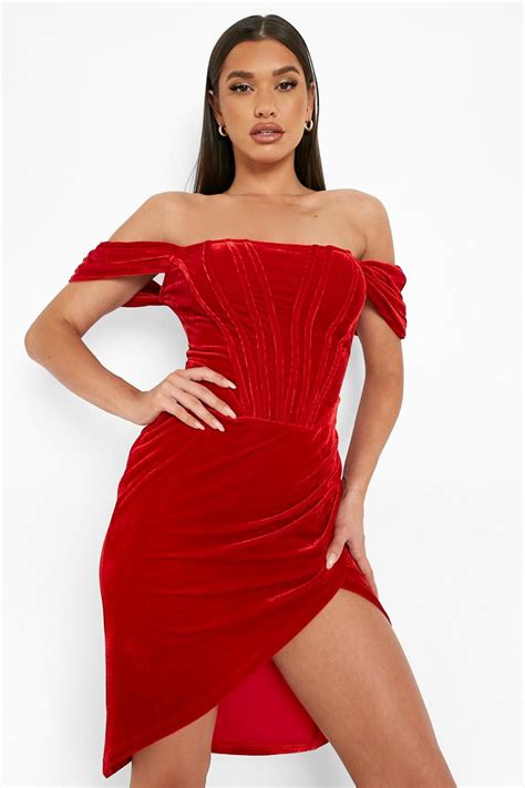 Womens Velvet Corset Detail Midi Side Split Party Dress Boohoo Uk