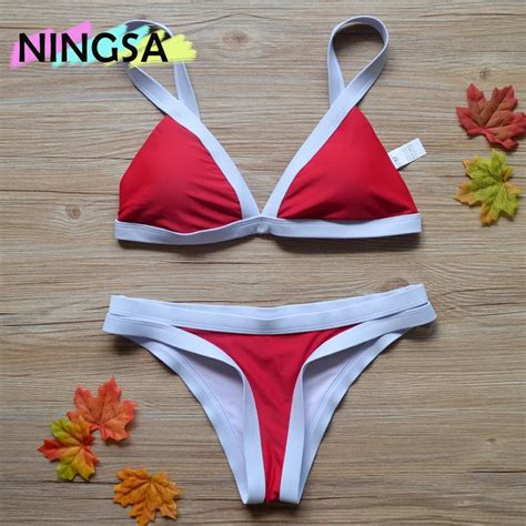 NINGSA Bikini 2017 Sexy Swimsuit Women Halter Bandage Swimwear Female