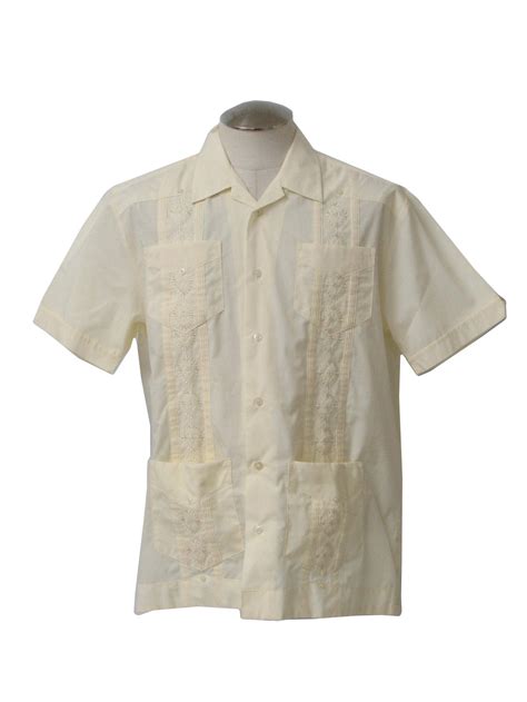 1990s Vintage Guayabera Shirt 90s Havanera Co Mens Pale Yellow